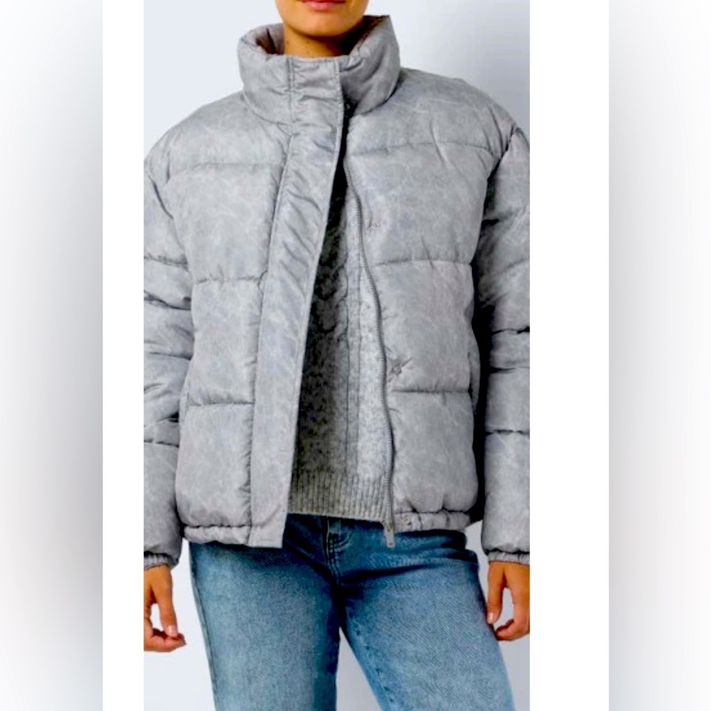 Noisy May / Noisy may Daxy Washed Puffer Jacket in Light Grey Melange- Size M